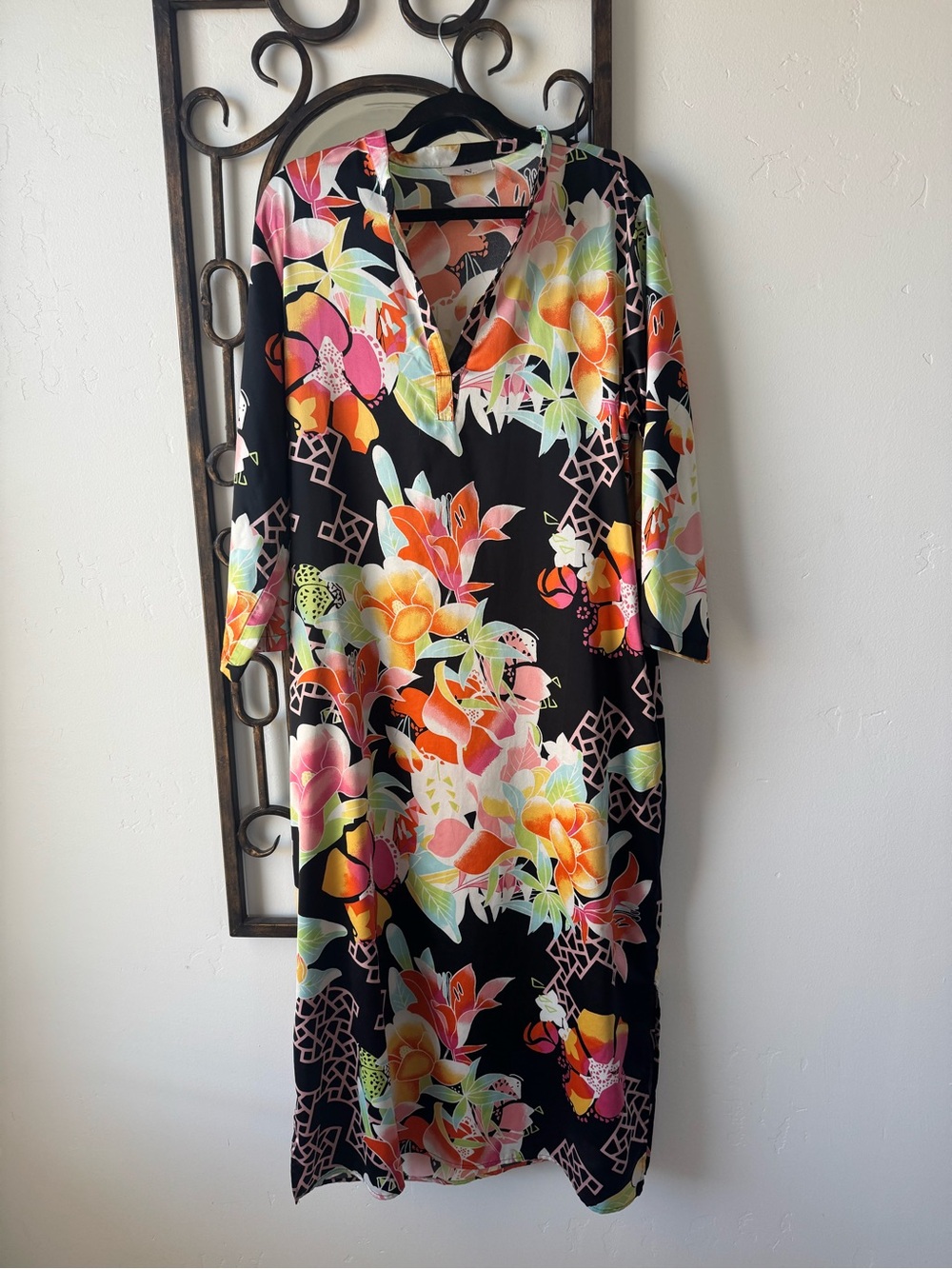 Natori Multicolor Floral Print nightgown with Black Accents